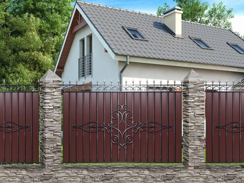 Кованый забор с металлопрофилем МПТ Олимпия МП Кованый забор с металлопрофилем МПТ Олимпия МП